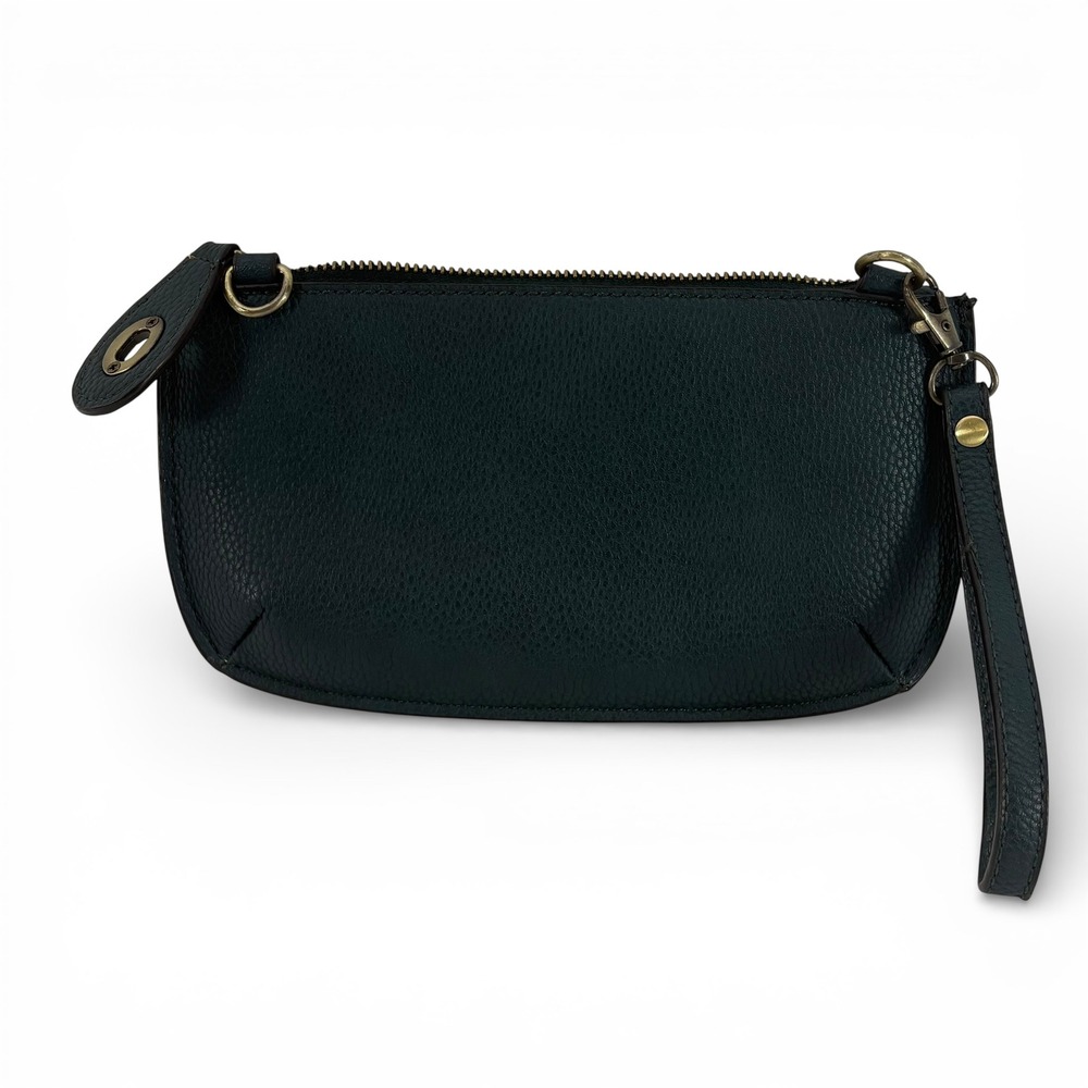 Joy Susan Pebbled Vegan Leather Wristlet Clutch Bag Dark Green Teal Brass Zip